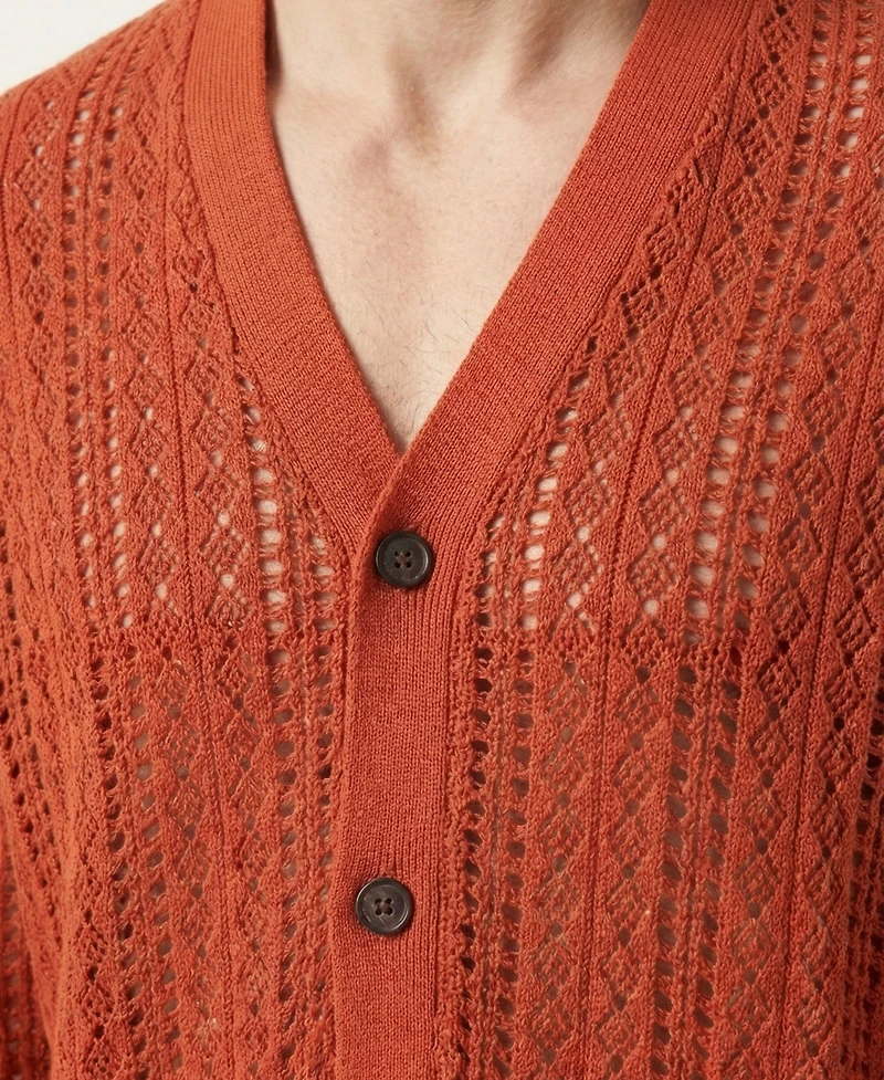 Modenaire Men's Open-Knit Button-Front Textured Cardigan