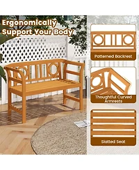 Gymax 47'' Outdoor Loveseat Bench Curved Armrests for Backyard Front Porch Deck