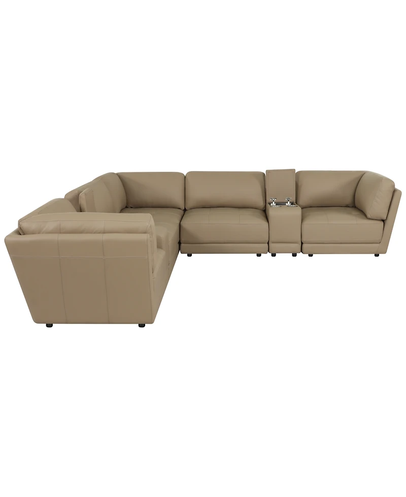 Versa 7-Pc. L-Shape Leather Sectional with 2 Consoles