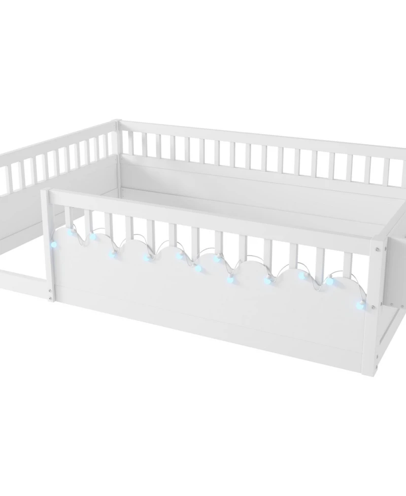 Rainsken Size Montessori Floor Bed with Storage Shelf and Light, No Slats Included