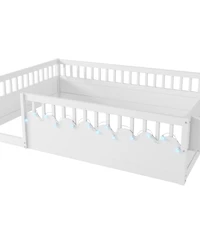 Rainsken Size Montessori Floor Bed with Storage Shelf and Light, No Slats Included