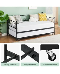 Homfan Metal Daybed with Trundle, Convertible Sofa Bed Frame Pull-Out Guest Bed, Steel Slat Support, No Box Spring Needed
