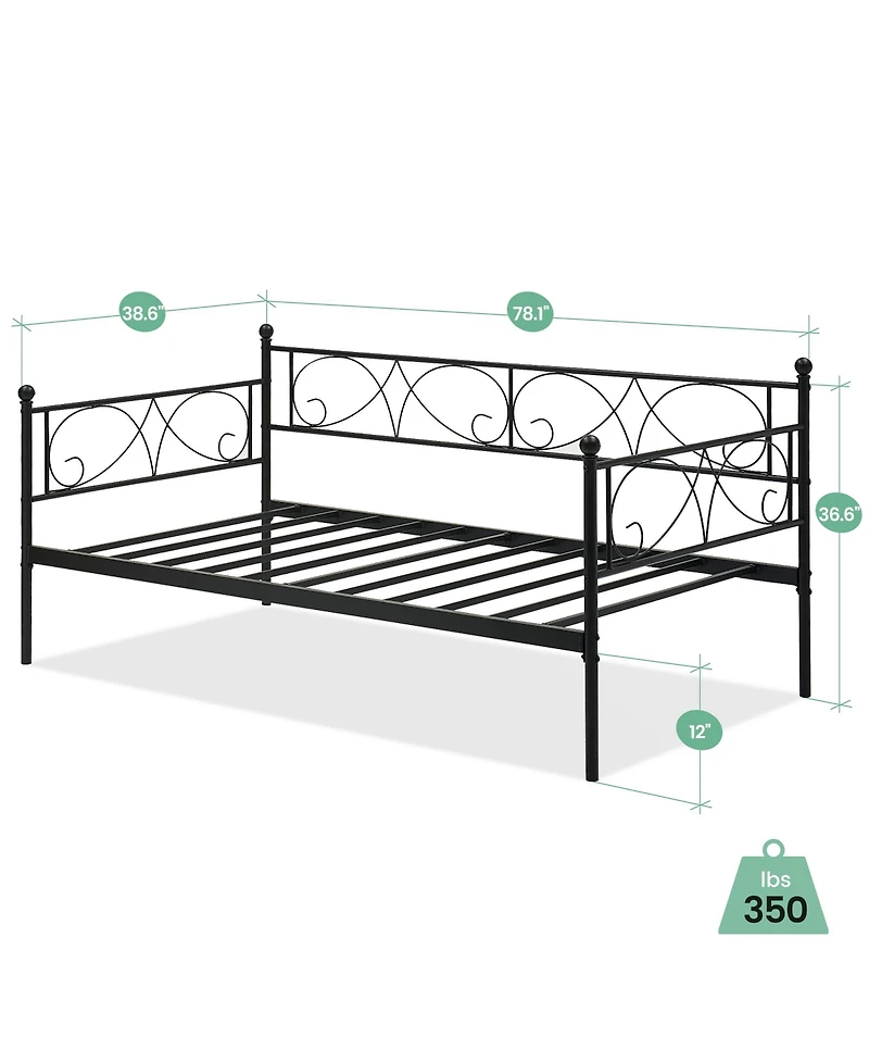 Homfan Metal Daybed Frame with Curved Flower Design, Slat Support, Underbed Storage, No Box Spring Needed