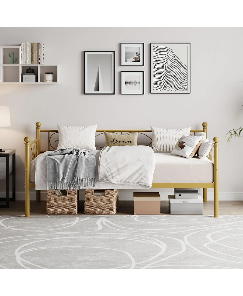 Homfan Metal Daybed Frame with Curved Flower Design, Metal Slat Support, Underbed Storage, No Box Spring Needed