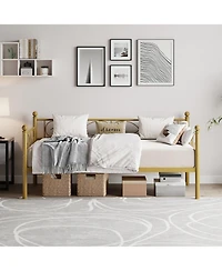 Homfan Metal Daybed Frame with Curved Flower Design, Metal Slat Support, Underbed Storage, No Box Spring Needed