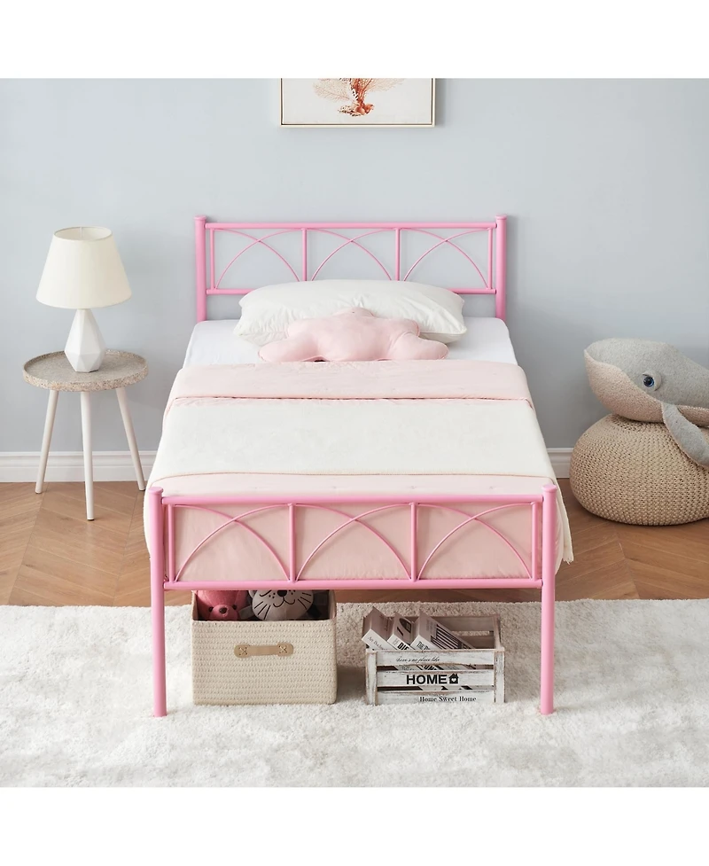 Homfan Metal Bed Frame with Headboard and Footboard, Platform Bed with Underbed Storage, No Box Spring Needed, Easy Assembly