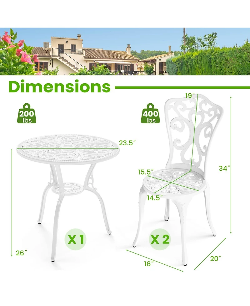 Sugift 3 Piece All Weather Cast Aluminum Bistro Chairs and Table with Umbrella Holes