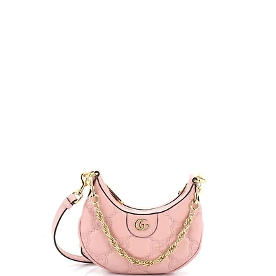 Pre-Owned Gucci Mini Half Moon Hobo Gg Matelasse Leather