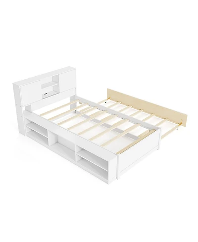 Slickblue Twin Size Platform Bed with Trundle and Charging Ports