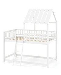 Slickblue House Style Twin Over Bunk Bed with Roof, Guardrails for Kids and Teens Room