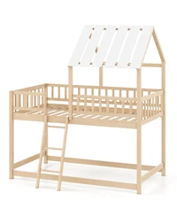 Slickblue House Style Twin Over Bunk Bed with Roof, Guardrails for Kids and Teens Room