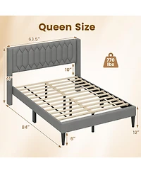 Slickblue Modern Upholstered Bed Frame with Wingback Headboard and Wooden Slats Support System