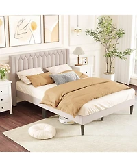 Slickblue Modern Upholstered Bed Frame with Wingback Headboard and Wooden Slats Support System