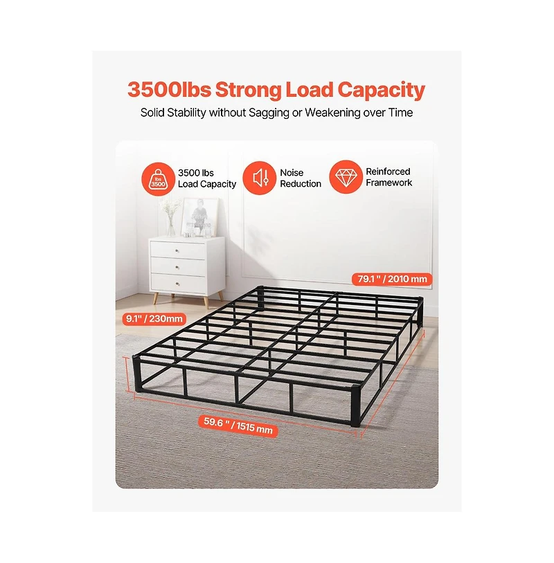 Sugift Queen Box Spring Mattress Foundation Heavy Duty Metal Bed Frame 9 Inch