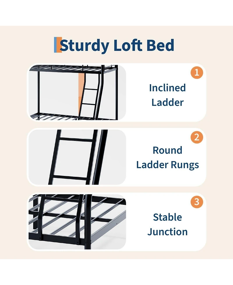 gaomon Twin Over Full Bunk Bed, Metal Beds with Ladder and Guardrail,Heavy Duty Space Saving Design,Smooth Rounded Edges