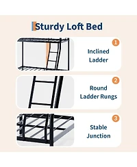 gaomon Twin Over Full Bunk Bed, Metal Beds with Ladder and Guardrail,Heavy Duty Space Saving Design,Smooth Rounded Edges