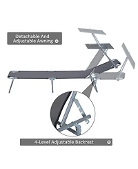 ECHTPeak Outdoor Lounge Chair, with Sun Shade and Headrest, Adjustable Folding Chaise Lounge, Holds 300 lb, for Beach, Camping, Hiking, Backyard