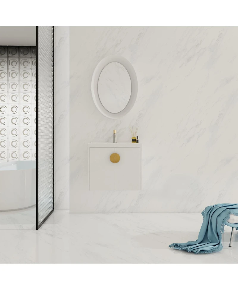 Sillysis Wall Mounted Bathroom Vanity with Ceramic Sink, Chestnut Plywood Cabinet
