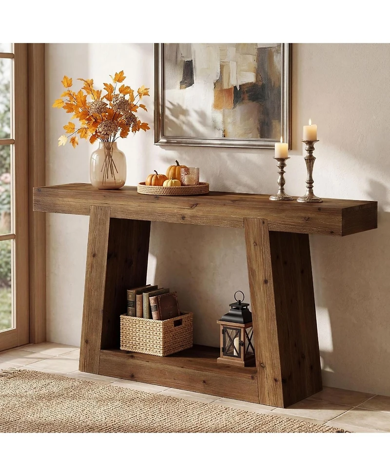 Tribesigns 55-Inch Solid Wood Console Table, Farmhouse Sofa Table with Storage, Rustic Skinny Entryway Table