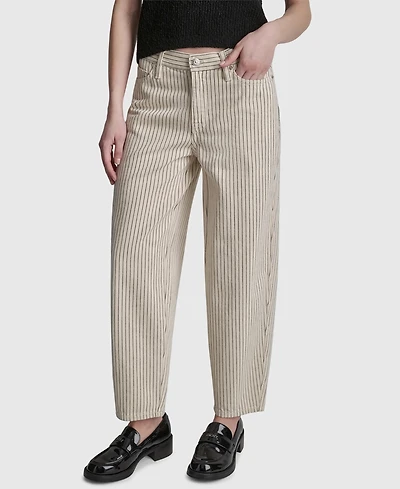 Dkny Jeans Women's Mid-Rise Striped Baby Barrel-Leg