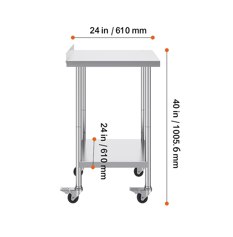 Sugift Stainless Steel Work Table 24x24x40 in Commercial Food Prep Table with Casters