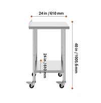 Sugift Stainless Steel Work Table 24x24x40 in Commercial Food Prep Table with Casters
