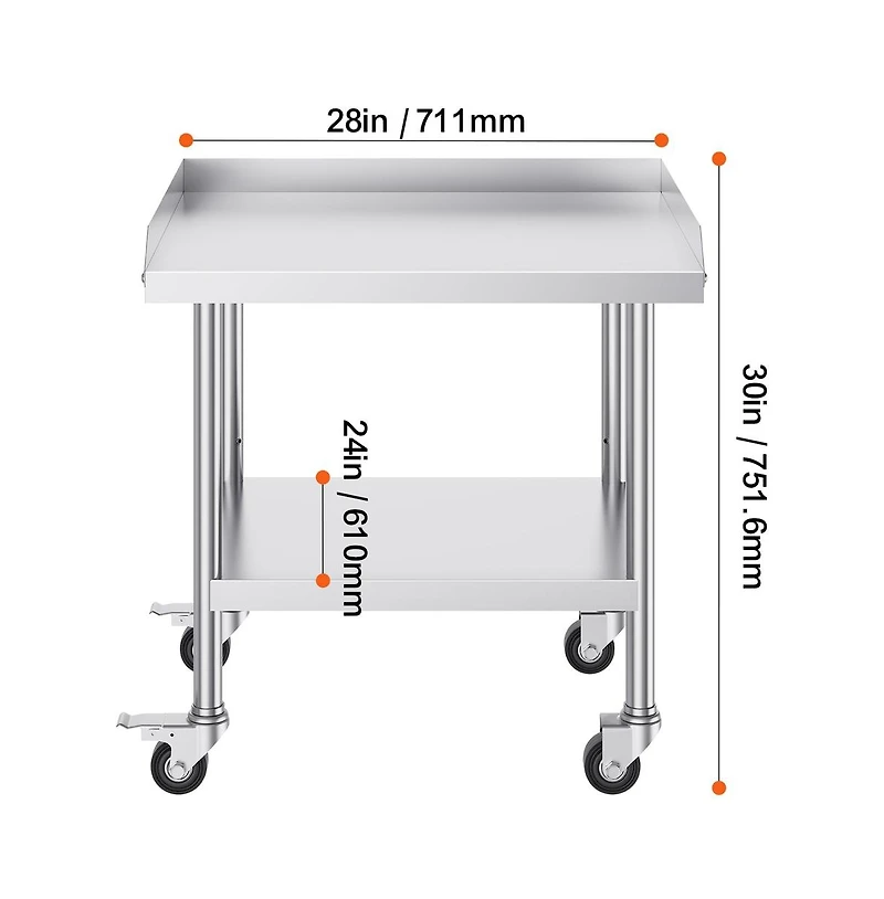 Sugift Stainless Steel Work Table 24x28x30 in Commercial Prep Table 3-Sided Backsplash