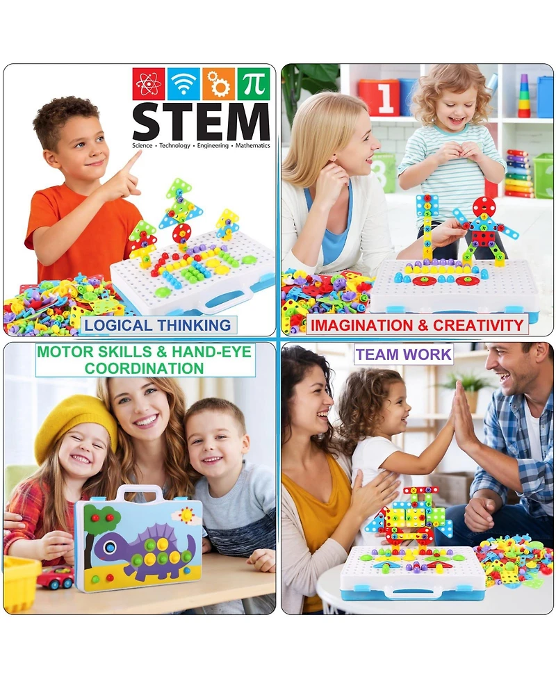 Gnuadz 244 Pieces Educational Building Blocks Electric Diy Construction Kit Ages 4-10