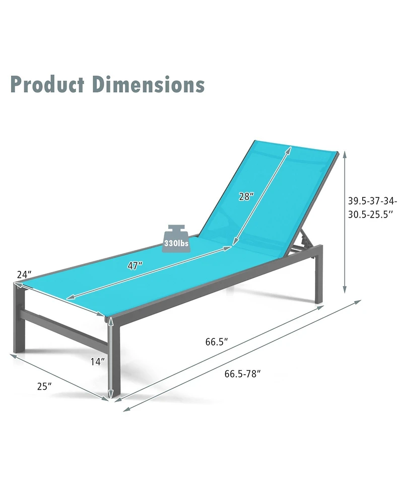 Gymax Outdoor 6-Position Lounge Chair Chaise Aluminium Adjust Recliner Patio