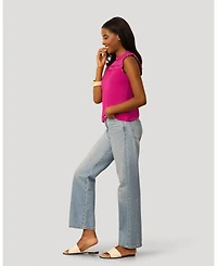 Cable & Gauge Women's Mixed Media Ruffle Sleeve Top