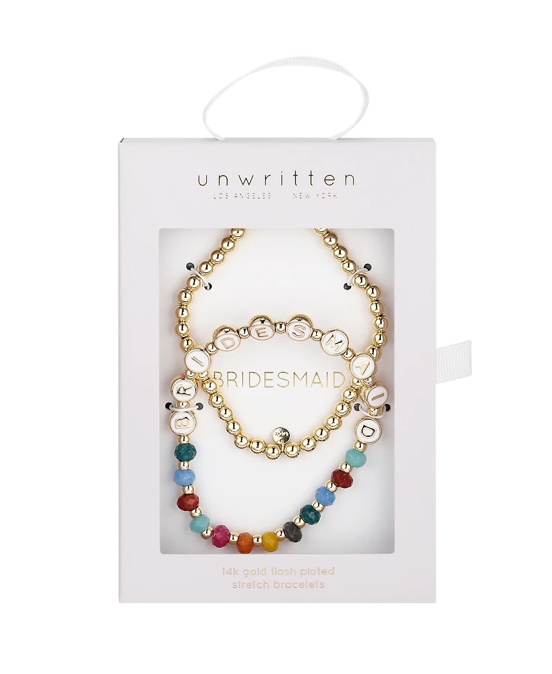 Unwritten White Quartz Bridesmaid Stone and Beaded Stretch Bracelet Set