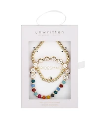 Unwritten White Quartz Bridesmaid Stone and Beaded Stretch Bracelet Set