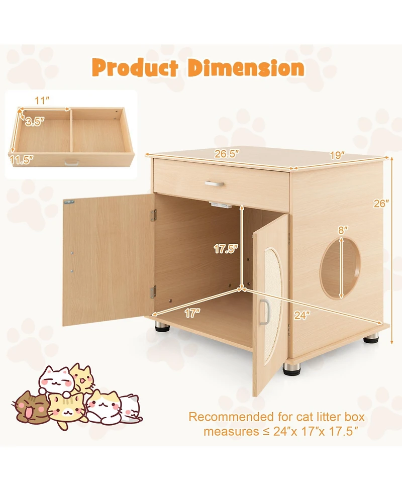 Cozito Cat Litter Box Enclosure Sisal Scratching Doors Storage