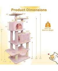 Cozito Cat Tree 57 inch with Dual Condos and Hammock Hanging Balls