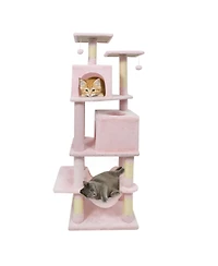 Cozito Cat Tree 57 inch with Dual Condos and Hammock Hanging Balls