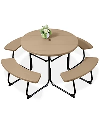 Best Choice Products 8-Person Circular Outdoor Picnic Table w/ 4 Benches, Umbrella Hole, 2000lb Capacity