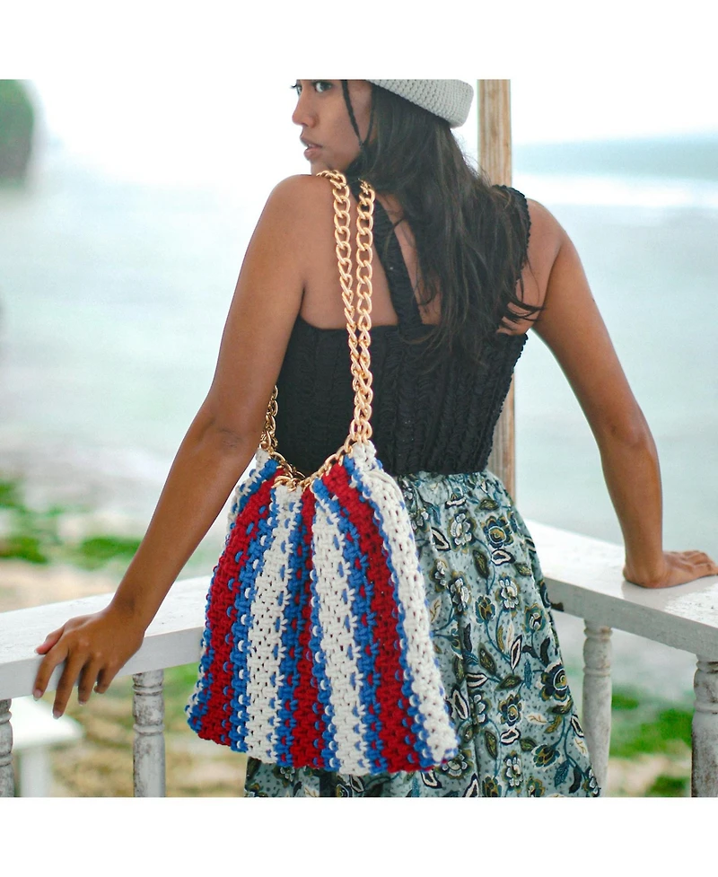 St. Tropez Colette Macrame Beach Bag In Red, White & Blue