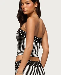 Edikted Women's Presley Stripe and Polka Dot Foldover Tube Top