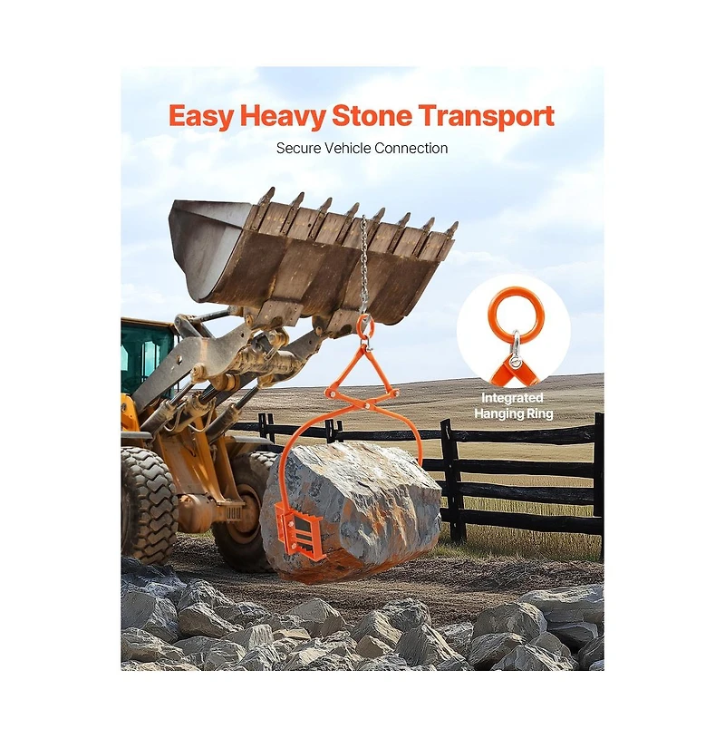 Sugift 24 in Stone Lifting Tongs 2 Claw Rock Grapple 1100 lb Capacity
