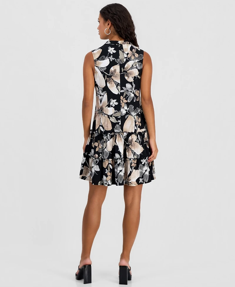 Robbie Bee Petite Printed Zip-Front Tiered Dress