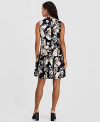 Robbie Bee Petite Printed Zip-Front Tiered Dress