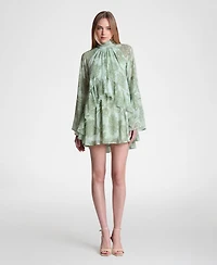 Avec Les Filles Women's Mock Neck Tiered Ruffle Mini Dress