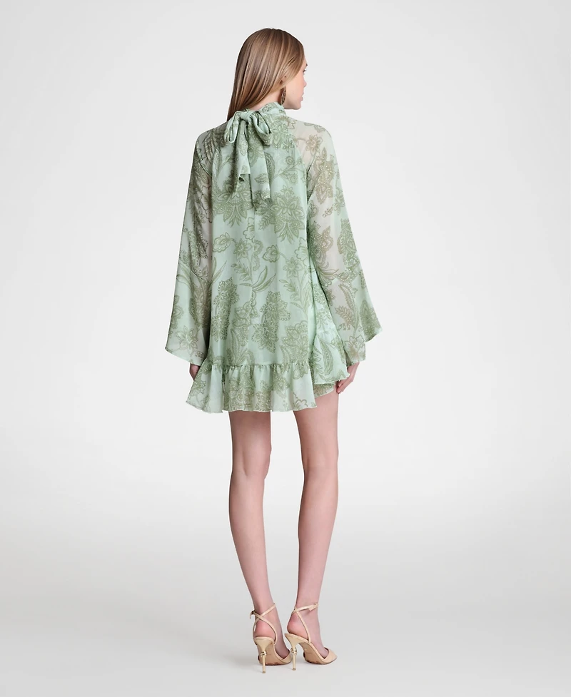 Avec Les Filles Women's Mock Neck Tiered Ruffle Mini Dress