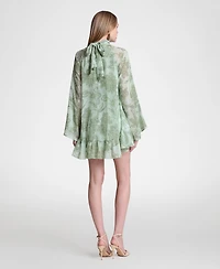 Avec Les Filles Women's Mock Neck Tiered Ruffle Mini Dress