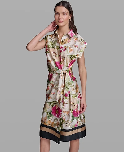 Karl Lagerfeld Paris Women's Floral Print Short-Sleeve Side-Tie Dress