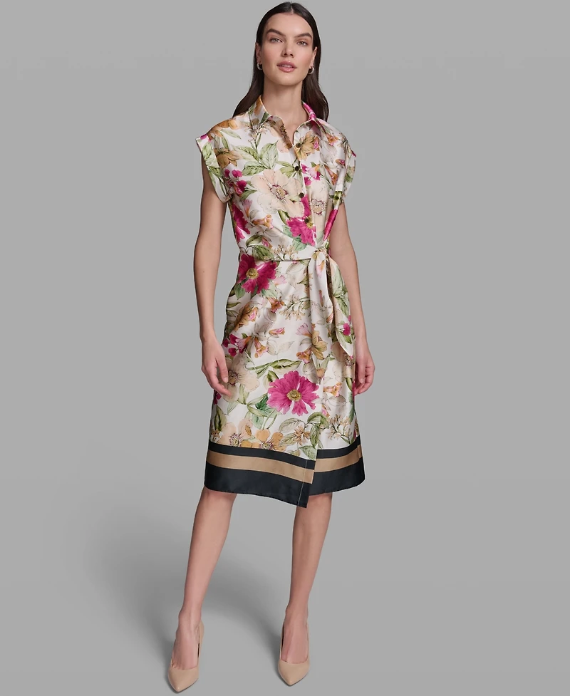 Karl Lagerfeld Paris Women's Floral Print Short-Sleeve Side-Tie Dress