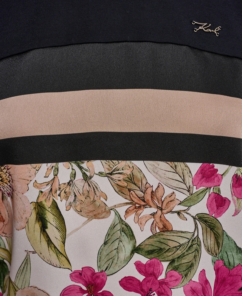 Karl Lagerfeld Paris Women's Short-Sleeve Mixed Media Print Knit Top
