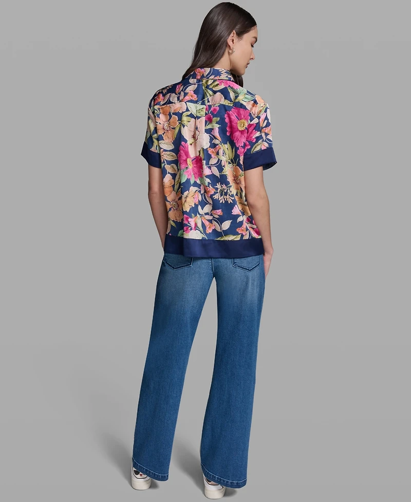 Karl Lagerfeld Paris Women's Short-Sleeve Printed Camp Shirt