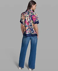Karl Lagerfeld Paris Women's Short-Sleeve Printed Camp Shirt