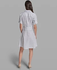 Karl Lagerfeld Paris Women's Poplin Short-Sleeve Collared Striped Cotton Dress